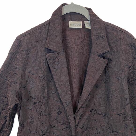 Chico's Blazer Jacket Size 4 Floral Roses Brown on Brown Vintage Career Classic - Picture 7 of 13